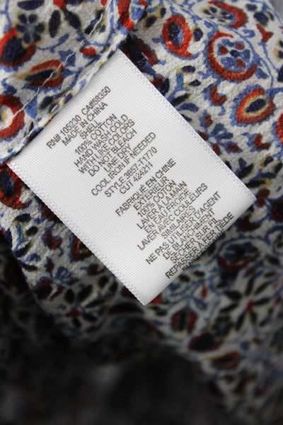 Joie Women Paisley Collared Cotton Button-Up Tunic Long Sleeve Blue Size L