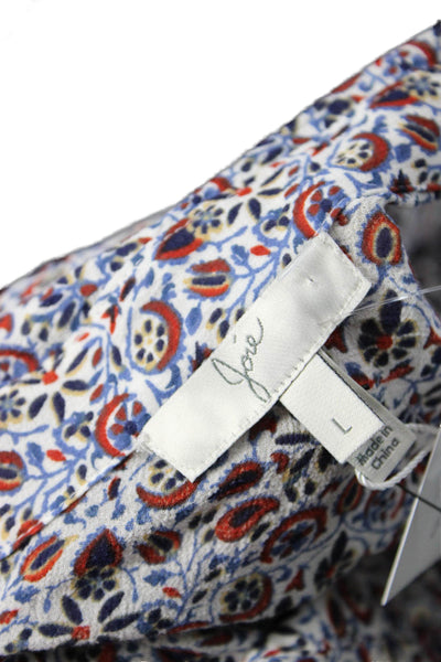 Joie Women Paisley Collared Cotton Button-Up Tunic Long Sleeve Blue Size L