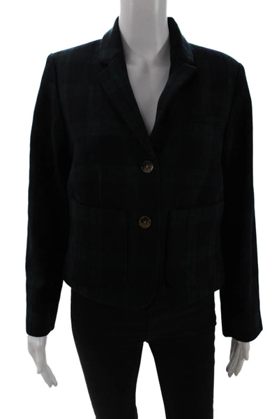 Cartonnier Anthropologie Women Plaid Blazer Dark Blue Wool Blend Size 8
