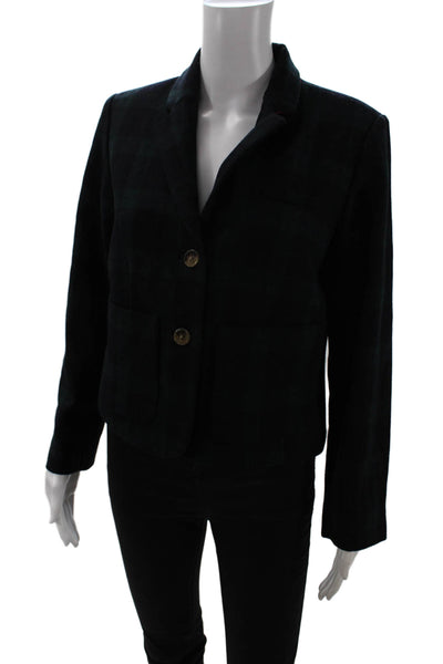 Cartonnier Anthropologie Women Plaid Blazer Dark Blue Wool Blend Size 8