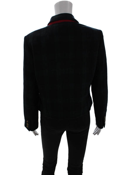 Cartonnier Anthropologie Women Plaid Blazer Dark Blue Wool Blend Size 8