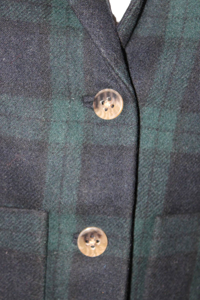 Cartonnier Anthropologie Women Plaid Blazer Dark Blue Wool Blend Size 8