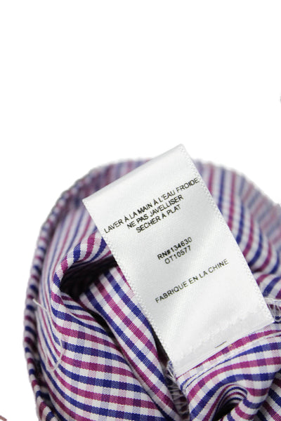 Sunday In Brooklyn Women Blue Checked V-Neck Tie Blouse Long Sleeve Size M