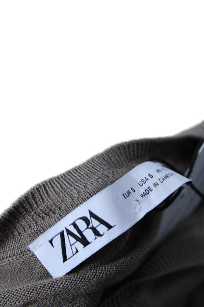 Zara Women Brown Pullover Crew Neck Long Sleeve Viscose-Acrylic Size S