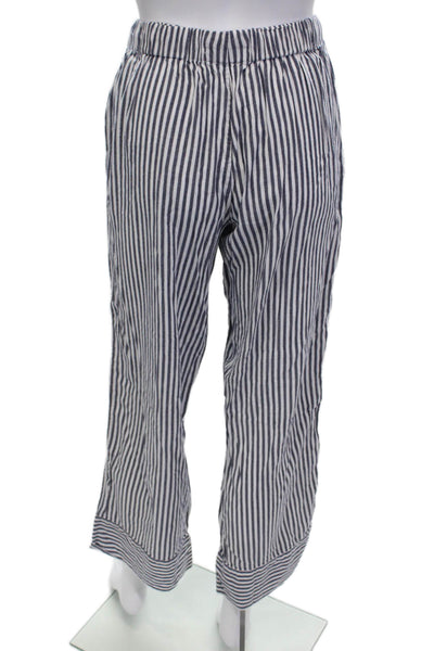 Alex Mill, Womens Cropped Striped Dark Blue Pants Drawstring Size XS