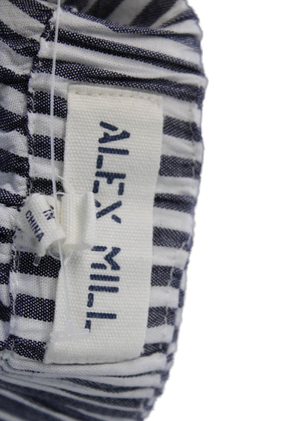 Alex Mill, Womens Cropped Striped Dark Blue Pants Drawstring Size XS