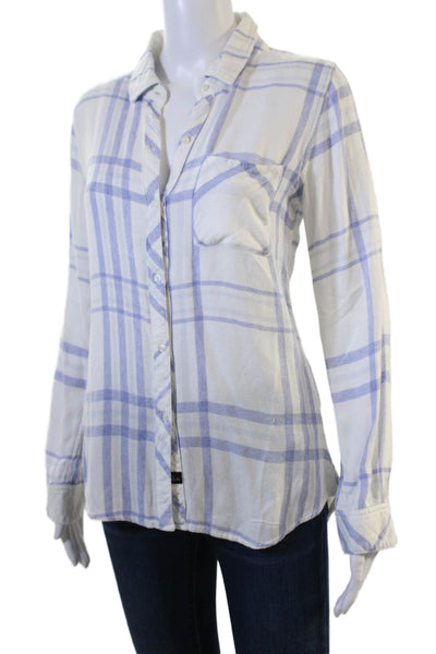Rails Women White Plaid Collared Long Sleeve Button-Up Rayon Top Size XS