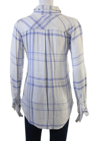 Rails Women White Plaid Collared Long Sleeve Button-Up Rayon Top Size XS