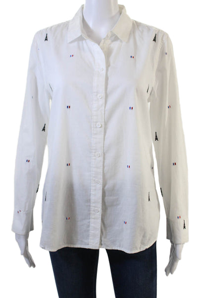 Equipment Femme Womens White Cotton Collared Button-Up Long Sleeve Top Size S