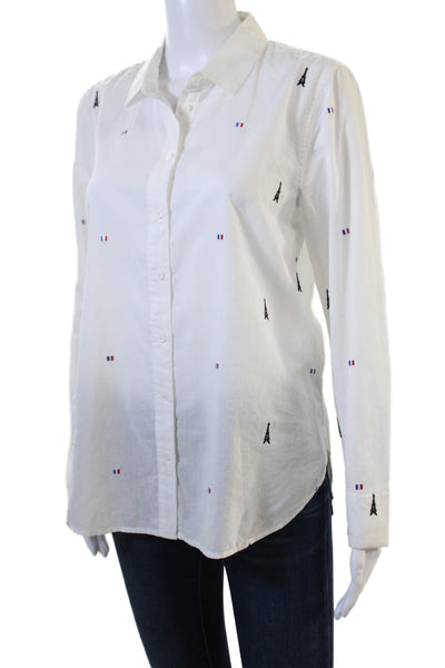 Equipment Femme Womens White Cotton Collared Button-Up Long Sleeve Top Size S