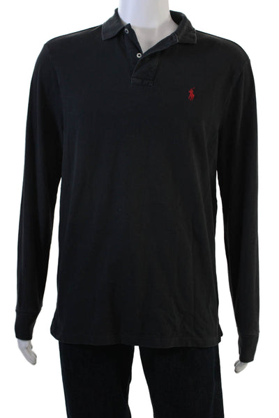 Polo Ralph Lauren Mens Long Sleeve Collared Polo Shirt Gray Cotton Size Medium