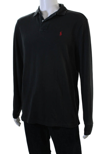 Polo Ralph Lauren Mens Long Sleeve Collared Polo Shirt Gray Cotton Size Medium