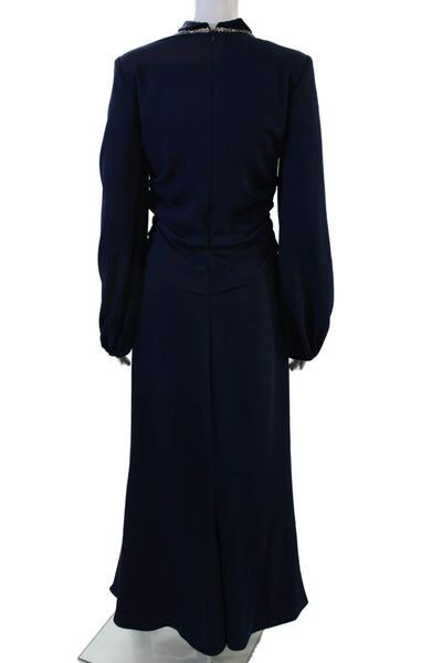 Reem Acra, Women Dark Blue V-Neck Long Sleeve Maxi Dress Size 6