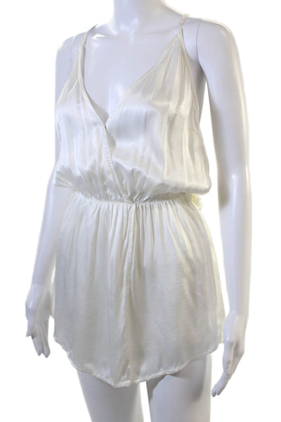 Designer Women Romper White V-Neck Sleeveless Solid Viscose Size XS