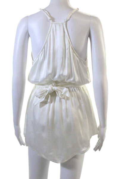 Designer Women Romper White V-Neck Sleeveless Solid Viscose Size XS