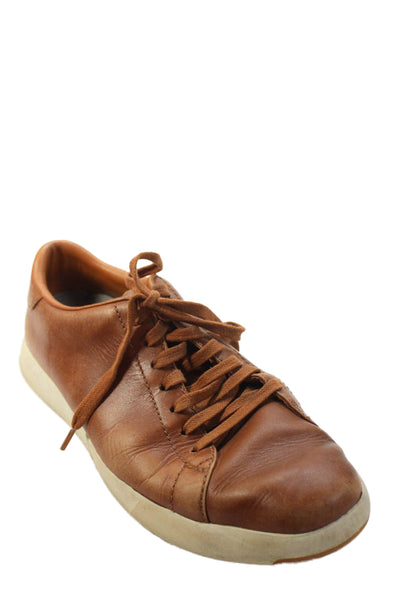 Cole Haan Mens Leather Lace Up Low Top Fashion Sneakers Brown Size 8.5
