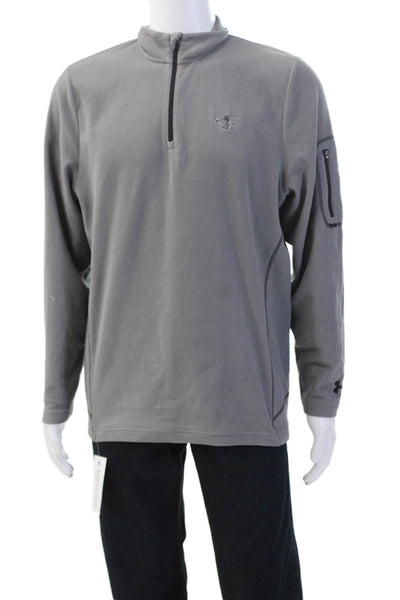 Under Armour Mens Pullover Sweatshirt Gray Polyester Mock Neck Zip Size M
