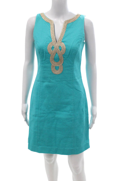 Lilly Pulitzer Womens Blue Cotton V-Neck Sleeveless Shift Dress Size 2