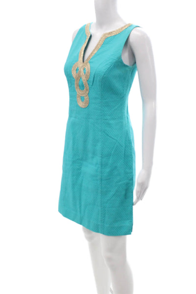 Lilly Pulitzer Womens Blue Cotton V-Neck Sleeveless Shift Dress Size 2
