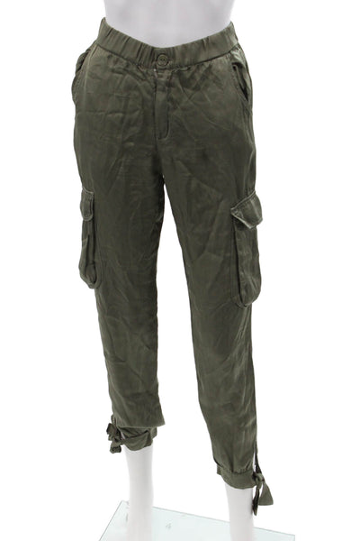 YFB Unisex Cargo Jogger Pants Green Button Solid Viscose Rayon Size XS