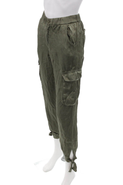 YFB Unisex Cargo Jogger Pants Green Button Solid Viscose Rayon Size XS