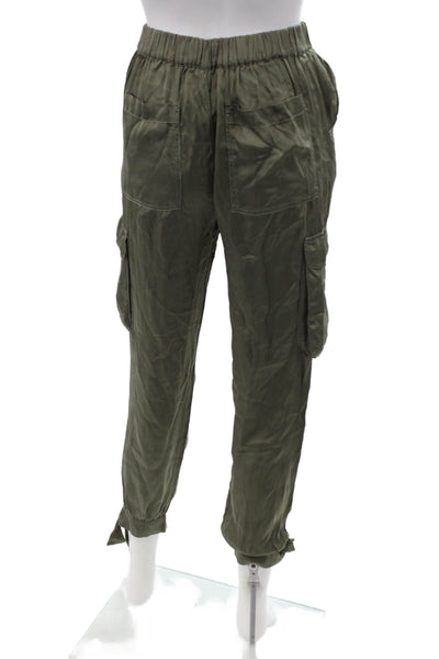 YFB Unisex Cargo Jogger Pants Green Button Solid Viscose Rayon Size XS