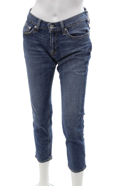 Rag & Bone, Womens Ankle Cropped Dark Blue Jeans Low Rise Petite Size 23
