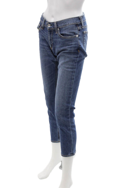 Rag & Bone, Womens Ankle Cropped Dark Blue Jeans Low Rise Petite Size 23