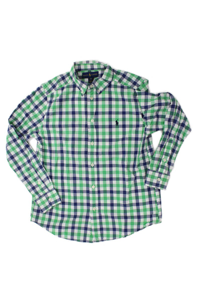 Polo Ralph Lauren Boys Cotton Plaid Long Sleeve Button-Down Green Size L