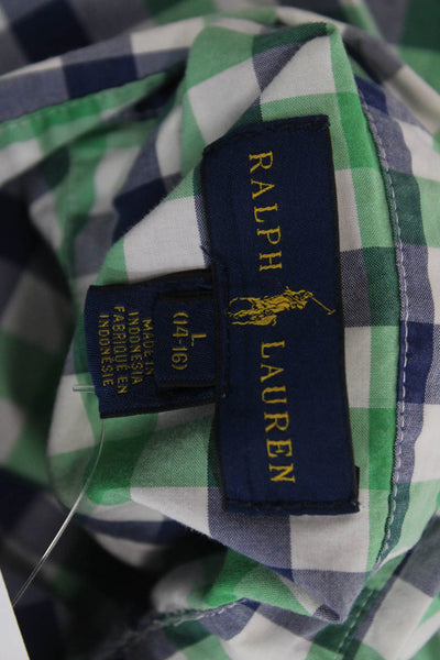 Polo Ralph Lauren Boys Cotton Plaid Long Sleeve Button-Down Green Size L