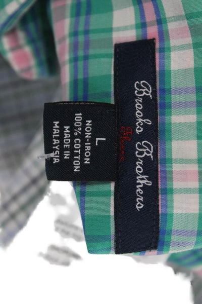 Brooks Brothers Red Fleece Boys Plaid Collared Button-Down Shirt Green Size L