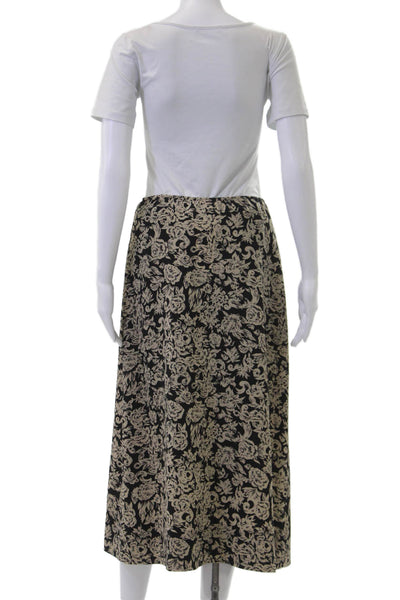 Brooks Brothers Women Black Floral A-Line Maxi Skirt 100% Polyester Size 10