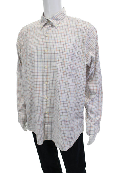 Peter Millar Mens Collared Long Sleeve Button-Front Shirt White Size XL