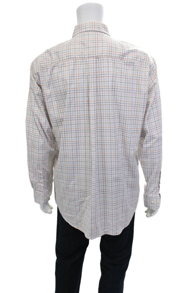 Peter Millar Mens Collared Long Sleeve Button-Front Shirt White Size XL