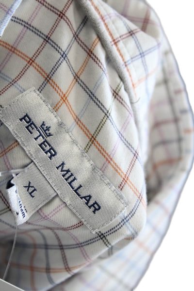 Peter Millar Mens Collared Long Sleeve Button-Front Shirt White Size XL
