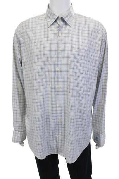Peter Millar Mens Grid Pattern Long Sleeve Button-Front Shirt White Size XL