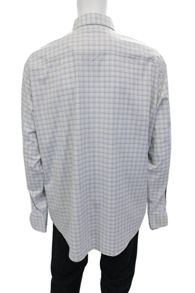 Peter Millar Mens Grid Pattern Long Sleeve Button-Front Shirt White Size XL