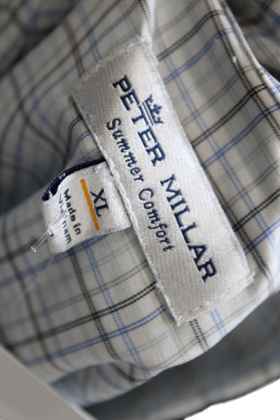 Peter Millar Mens Grid Pattern Long Sleeve Button-Front Shirt White Size XL