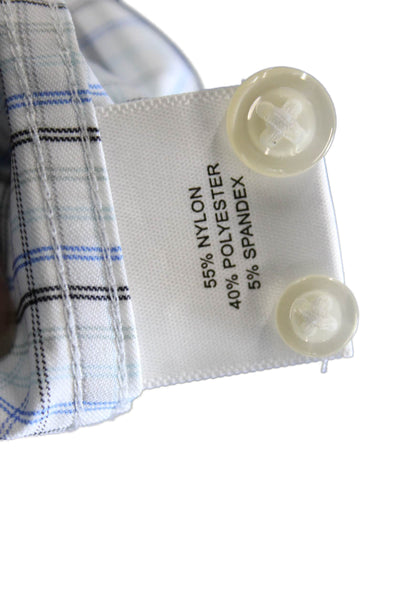 Peter Millar Mens Grid Pattern Long Sleeve Button-Front Shirt White Size XL