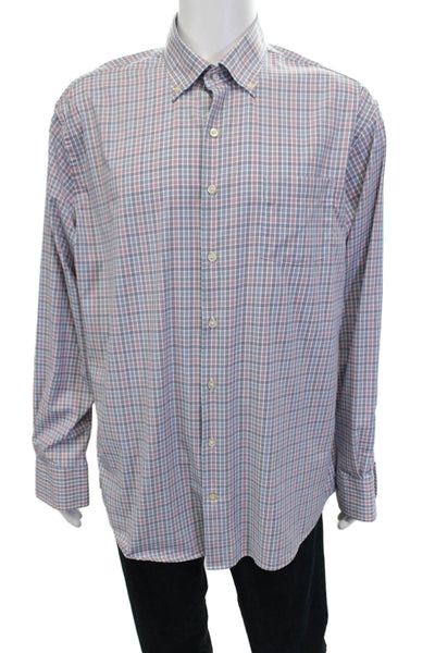 Peter Millar Mens Striped Collared Long Sleeve Button-Front Shirt White Size XL