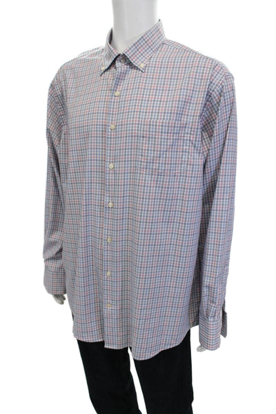Peter Millar Mens Striped Collared Long Sleeve Button-Front Shirt White Size XL