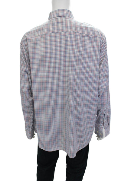 Peter Millar Mens Striped Collared Long Sleeve Button-Front Shirt White Size XL