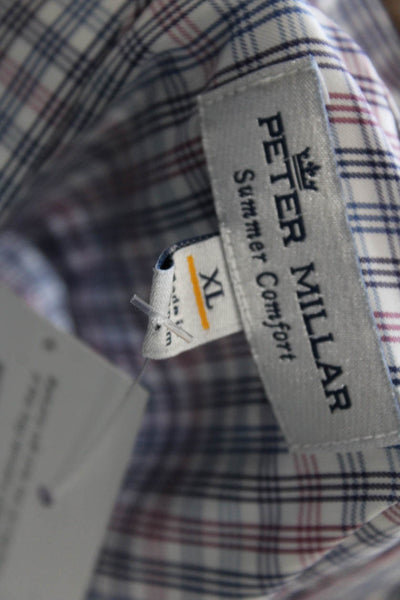 Peter Millar Mens Striped Collared Long Sleeve Button-Front Shirt White Size XL
