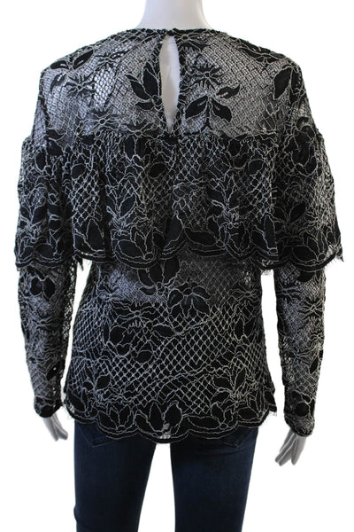 Zara Womens Floral Black Long Sleeve Round Neck Blouse Size L