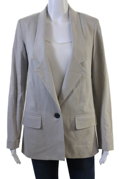 Club Monaco Women Beige Cotton-Linen Blazer Long Sleeve Button Size 0