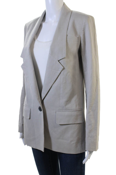 Club Monaco Women Beige Cotton-Linen Blazer Long Sleeve Button Size 0