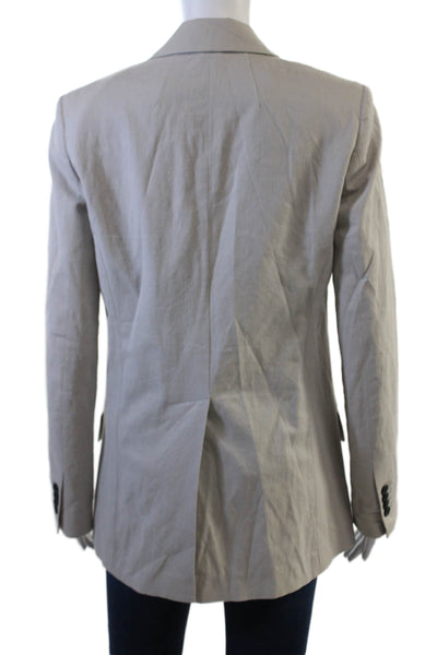 Club Monaco Women Beige Cotton-Linen Blazer Long Sleeve Button Size 0