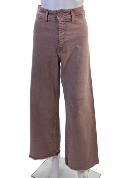 Zara Women Cropped High Rise Brown Cotton Blend Pants Button Size 4
