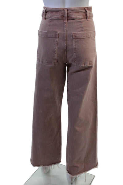 Zara Women Cropped High Rise Brown Cotton Blend Pants Button Size 4
