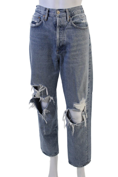Agolde Women Boyfriend Cropped Blue Jeans High Rise Size 26